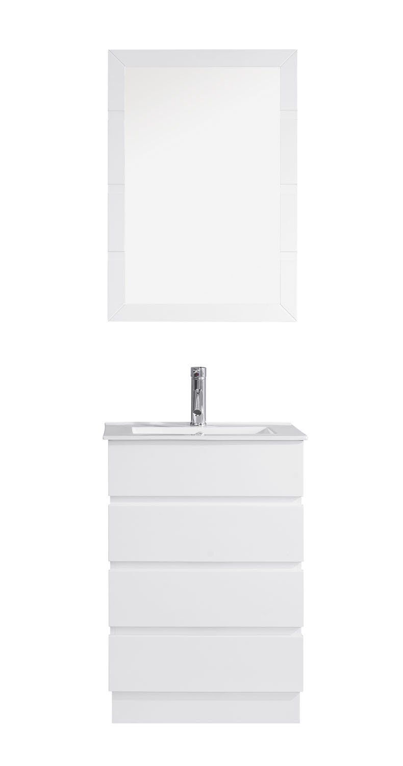 Virtu USA Bruno 24" Single Square Sink White Top Vanity with Brushed Nickel Faucet and Mirror Vanity Virtu USA 