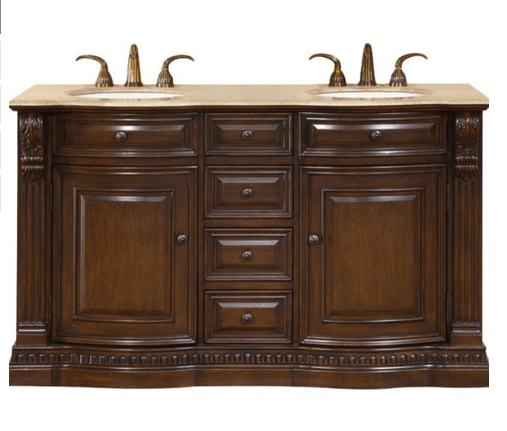 Silkroad 60" Traditional Double Sink Bathroom Vanity Vanity Silkroad Exclusive 