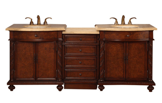 Silkroad 84" Transitional Double Sink Bathroom Vanity Vanity Silkroad Exclusive 