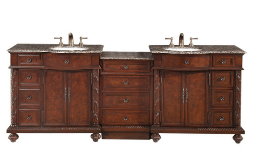 Silkroad 90.25" Traditional Double Sink Bathroom Vanity Vanity Silkroad Exclusive 