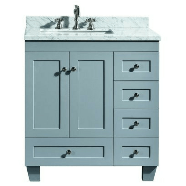 Eviva Acclaim C. 30" Transitional Grey Vanity with white carrera marble counter-top Vanity Eviva 