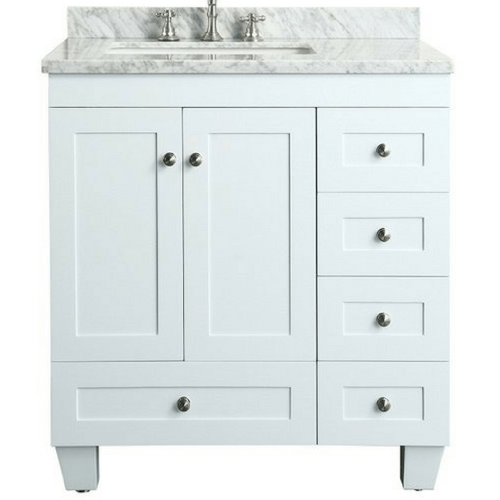 Eviva Acclaim C. 30" Transitional White Vanity with white carrera marble counter-top Vanity Eviva 