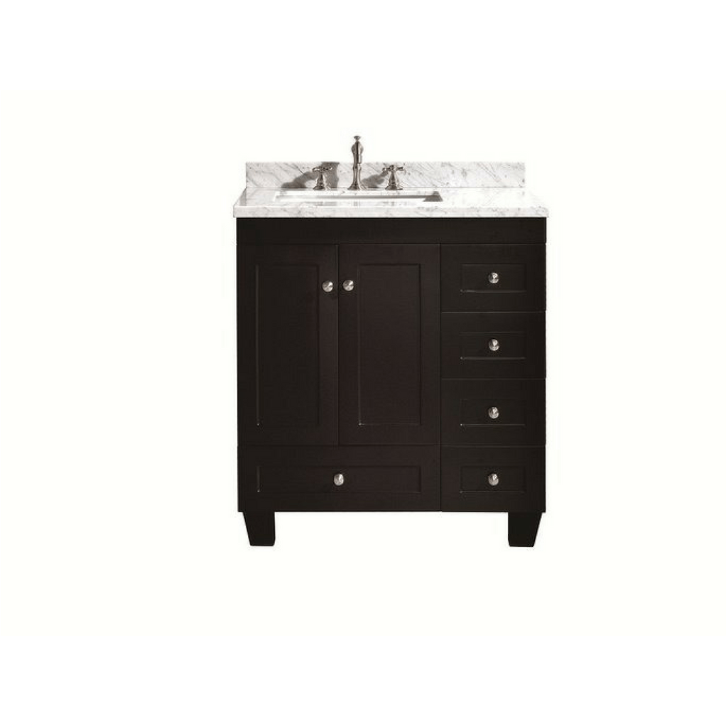 Eviva Acclaim C. 30" Transitional Espresso Vanity with white carrera marble counter-top Vanity Eviva 