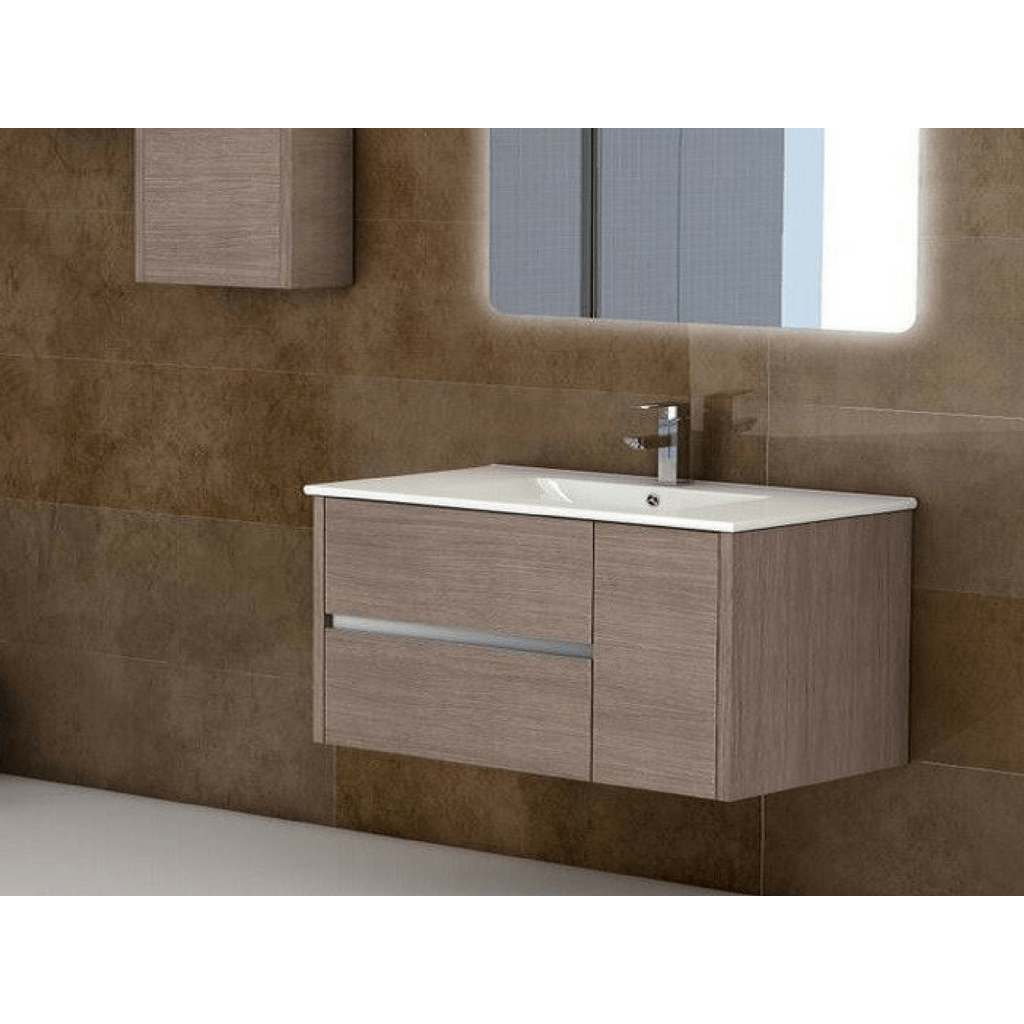 Eviva Aries® 39" Medium Oak Modern Vanity Wall Mount with White Integrated Porcelain sink Vanity Eviva 