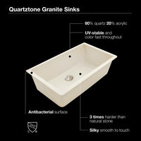 Thumbnail for Houzer CLOUD Quartztone Series Granite Undermount Large Single Bowl Kitchen Sink, White Kitchen Sink - Undermount Houzer 