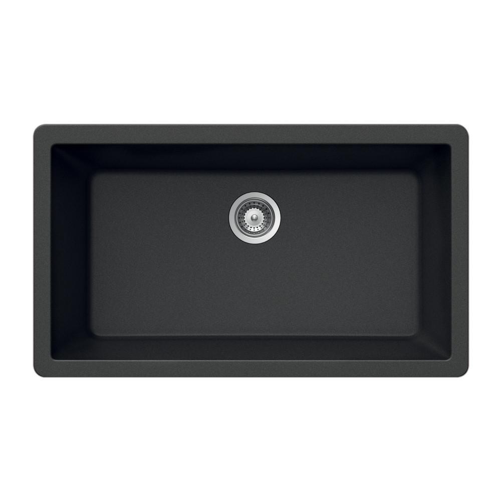 Houzer MIDNITE Quartztone Series Granite Undermount Large Single Bowl Kitchen Sink, Black Kitchen Sink - Undermount Houzer 