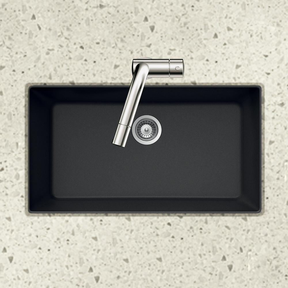 Houzer MIDNITE Quartztone Series Granite Undermount Large Single Bowl Kitchen Sink, Black Kitchen Sink - Undermount Houzer 