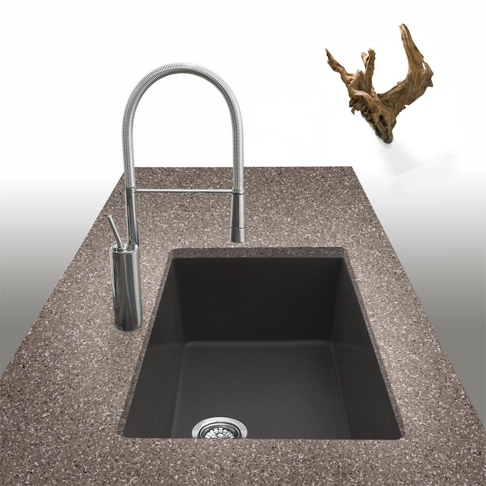 Houzer MIDNITE Quartztone Series Granite Undermount Large Single Bowl Kitchen Sink, Black Kitchen Sink - Undermount Houzer 
