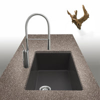 Thumbnail for Houzer MIDNITE Quartztone Series Granite Undermount Large Single Bowl Kitchen Sink, Black Kitchen Sink - Undermount Houzer 