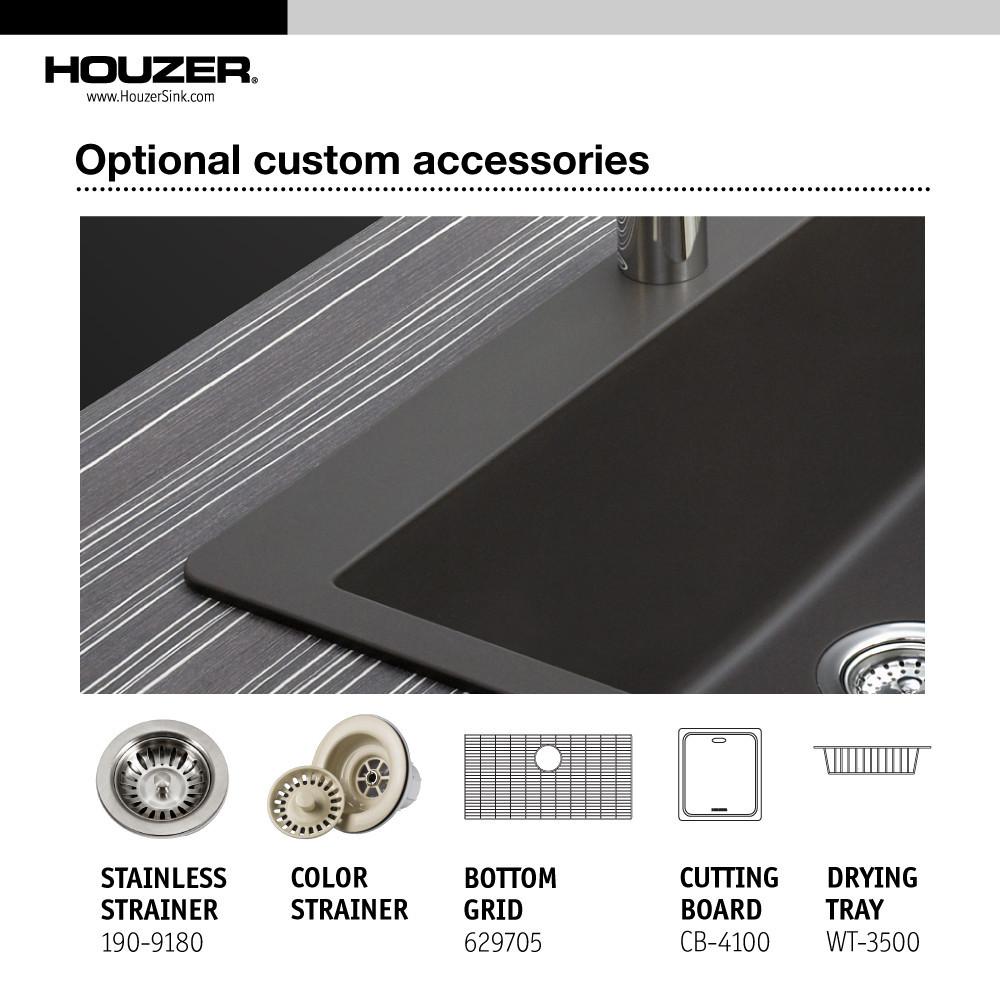 Houzer MIDNITE Quartztone Series Granite Undermount Large Single Bowl Kitchen Sink, Black Kitchen Sink - Undermount Houzer 