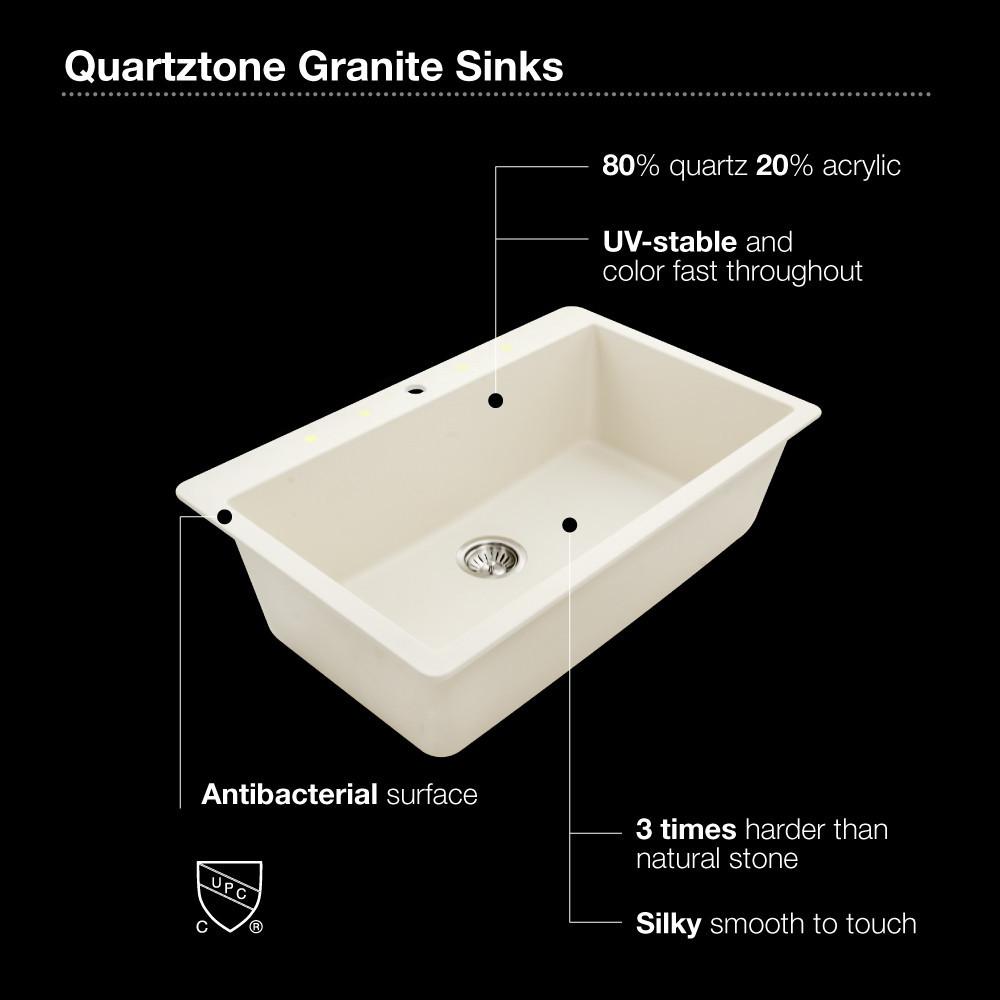 Houzer CLOUD Quartztone Series Granite Topmount Large Single Bowl Kitchen Sink, White Kitchen Sink - Topmount Houzer 