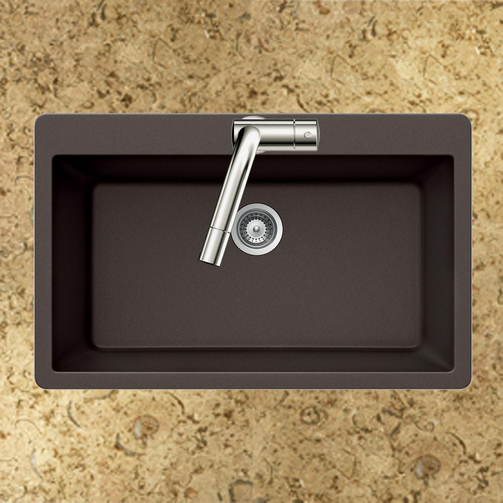 Houzer MOCHA Quartztone Series Granite Topmount Large Single Bowl Kitchen Sink, Mocha Kitchen Sink - Topmount Houzer 