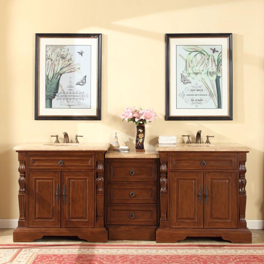 Silkroad 90" Traditional Double Sink Bathroom Vanity Vanity Silkroad Exclusive 