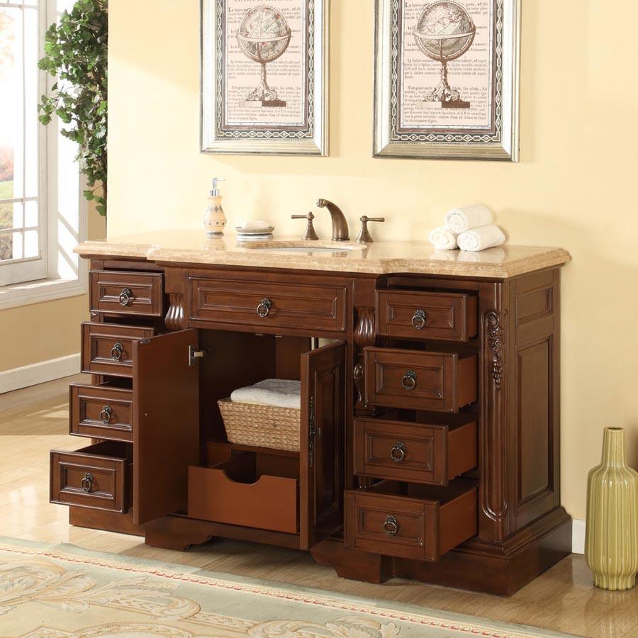 Silkroad 60" Traditional Single Sink Bathroom Vanity Vanity Silkroad Exclusive 
