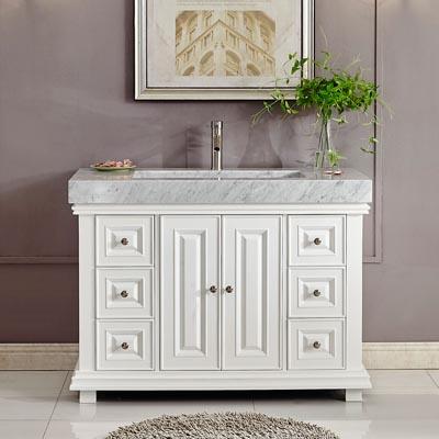 Silkroad 48" White Single Sink Cabinet w/Carrara Marble Top Vanity Silkroad Exclusive 
