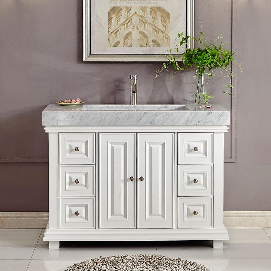 Silkroad 48" White Single Sink Cabinet w/Carrara Marble Top Vanity Silkroad Exclusive 