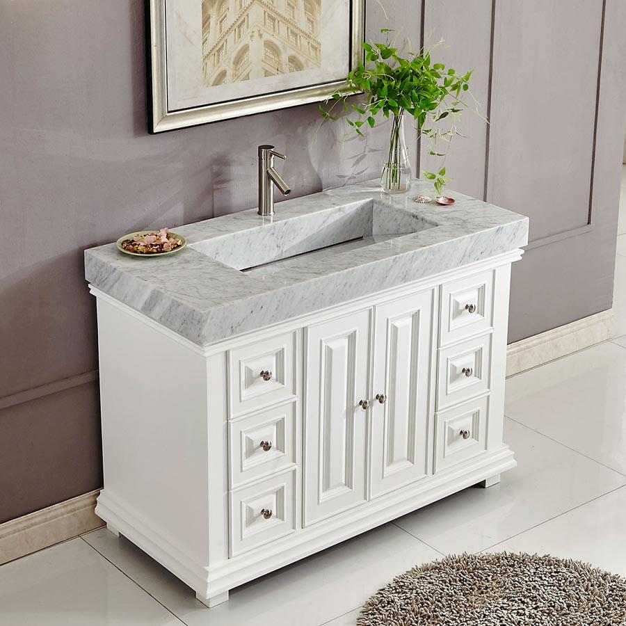 Silkroad 48" White Single Sink Cabinet w/Carrara Marble Top Vanity Silkroad Exclusive 