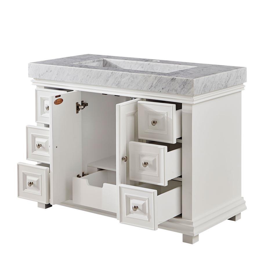 Silkroad 48" White Single Sink Cabinet w/Carrara Marble Top Vanity Silkroad Exclusive 