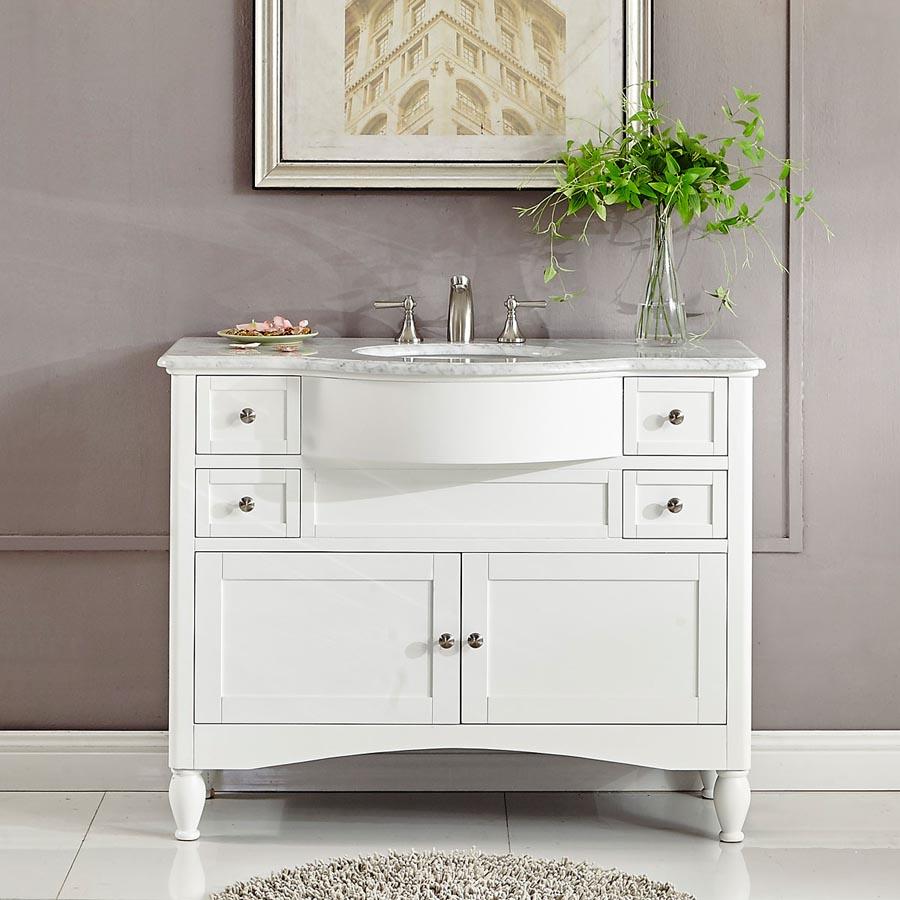 Silkroad 45" White Single Sink Cabinet w/Carrara Marble Top Vanity Silkroad Exclusive 