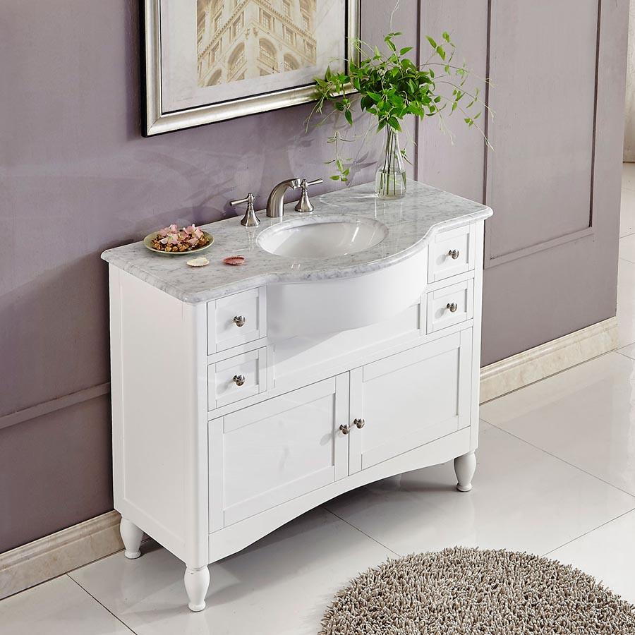 Silkroad 45" White Single Sink Cabinet w/Carrara Marble Top Vanity Silkroad Exclusive 