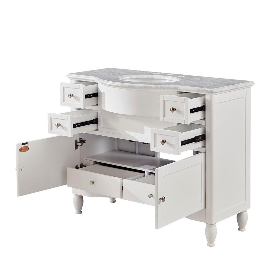 Silkroad 45" White Single Sink Cabinet w/Carrara Marble Top Vanity Silkroad Exclusive 