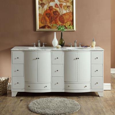 Silkroad 72" White Double Sink Cabinet w/Carrara Marble Top Vanity Silkroad Exclusive 