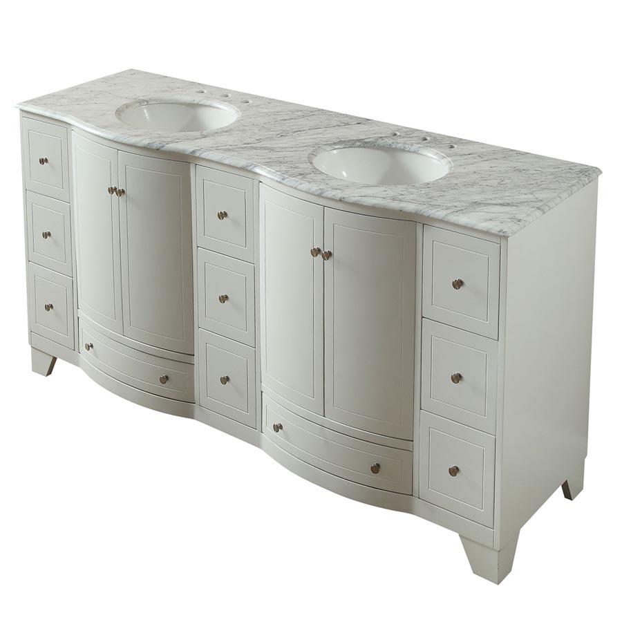 Silkroad 72" White Double Sink Cabinet w/Carrara Marble Top Vanity Silkroad Exclusive 