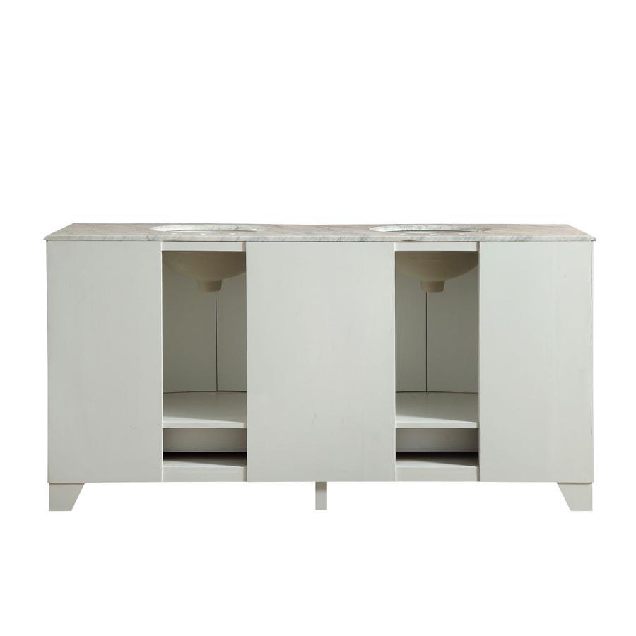 Silkroad 72" White Double Sink Cabinet w/Carrara Marble Top Vanity Silkroad Exclusive 