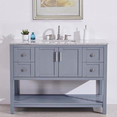 Silkroad 48" Single Sink Gray Cabinet Vanity Silkroad Exclusive Sesame White Granite Top 