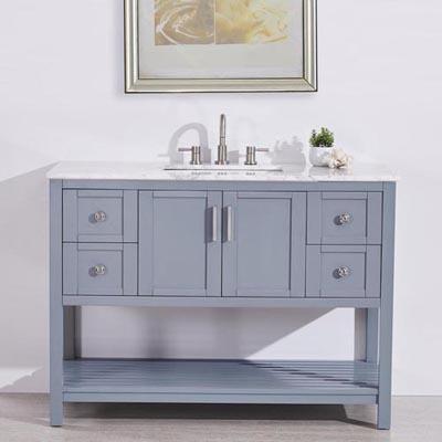 Silkroad 48" Single Sink Gray Cabinet Vanity Silkroad Exclusive Carrara White Marble Top 