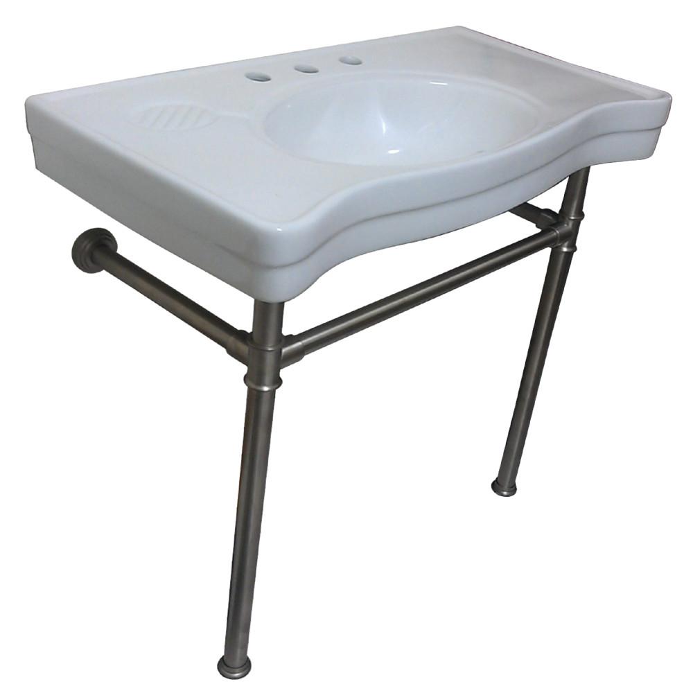 Fauceture VPB1368ST Vitreous Basin with Stainless Steel Pedestal, Satin Nickel Bathroom Sink Kingston Brass Default Title 