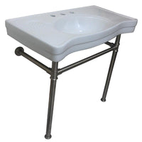 Thumbnail for Fauceture VPB1368ST Vitreous Basin with Stainless Steel Pedestal, Satin Nickel Bathroom Sink Kingston Brass Default Title 