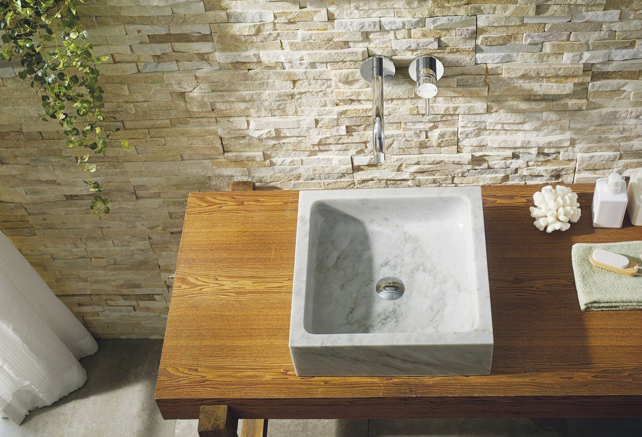 Virtu USA Mya Natural Stone Bathroom Vessel Sink in Bianco Carrara Marble Bathroom Sink Virtu USA 