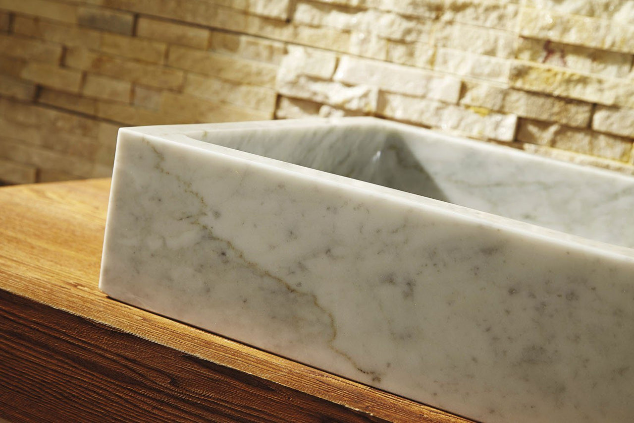 Virtu USA Mya Natural Stone Bathroom Vessel Sink in Bianco Carrara Marble Bathroom Sink Virtu USA 