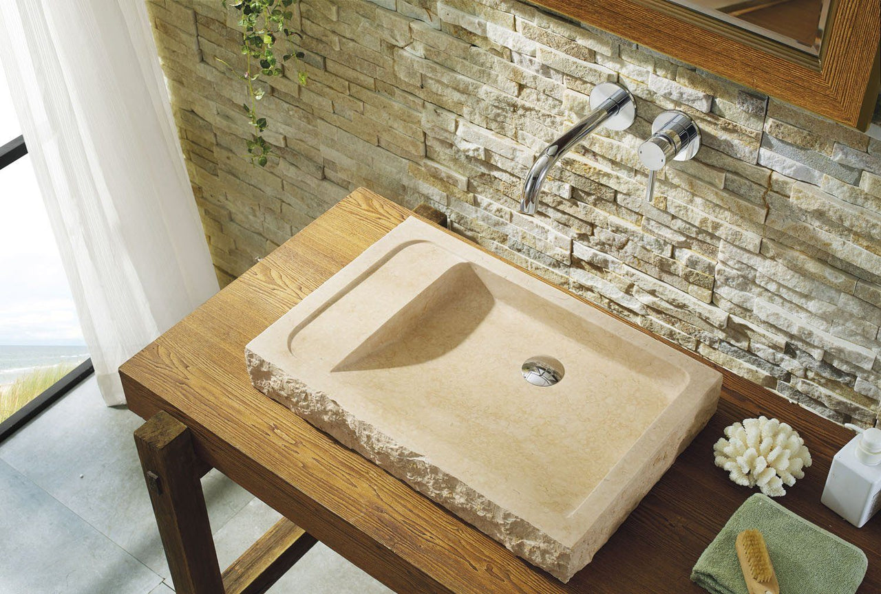 Virtu USA Orion Natural Stone Bathroom Vessel Sink in Galala Beige Marble Bathroom Sink Virtu USA 