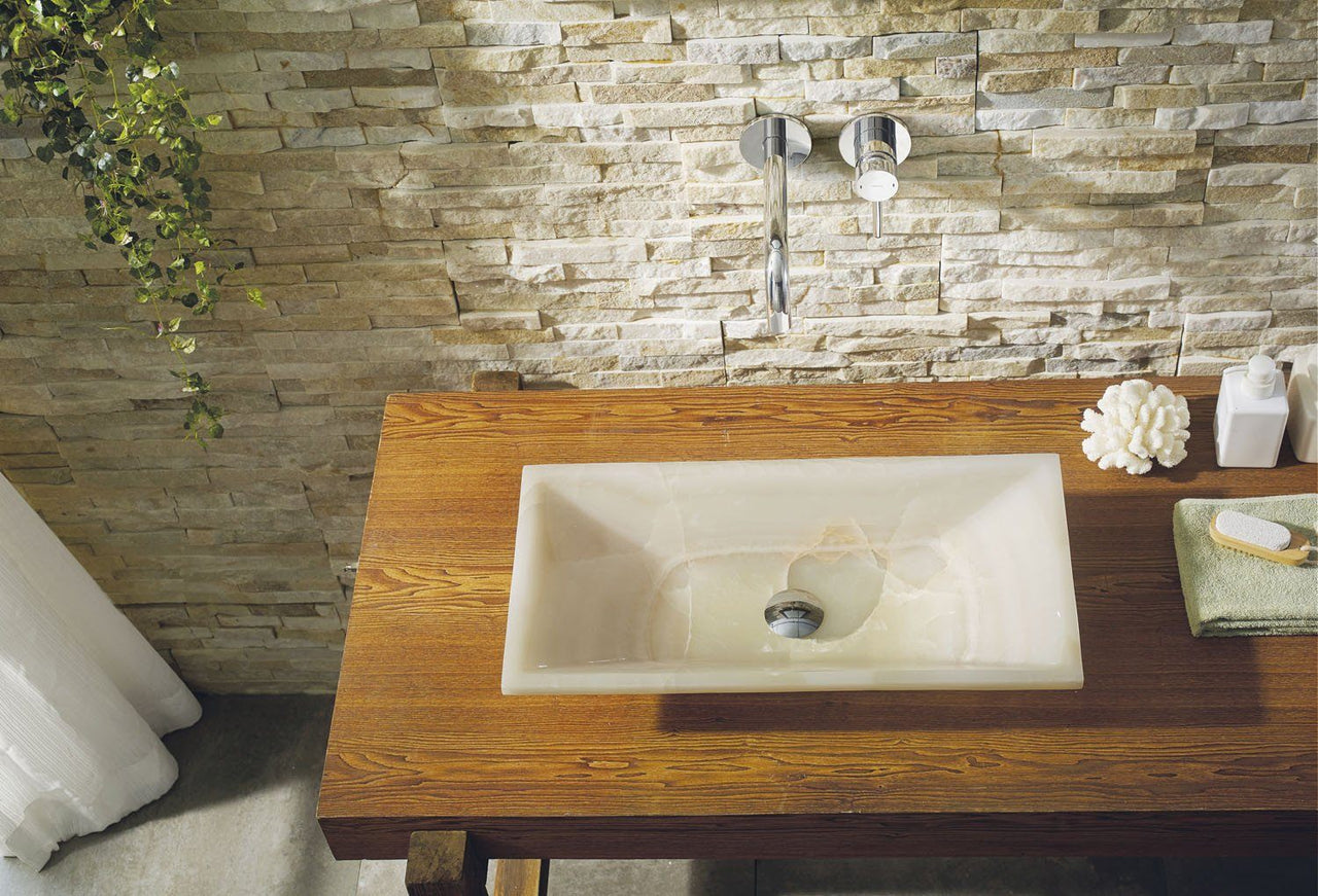 Virtu USA Ira Natural Stone Bathroom Vessel Sink in White Onyx Marble Bathroom Sink Virtu USA 