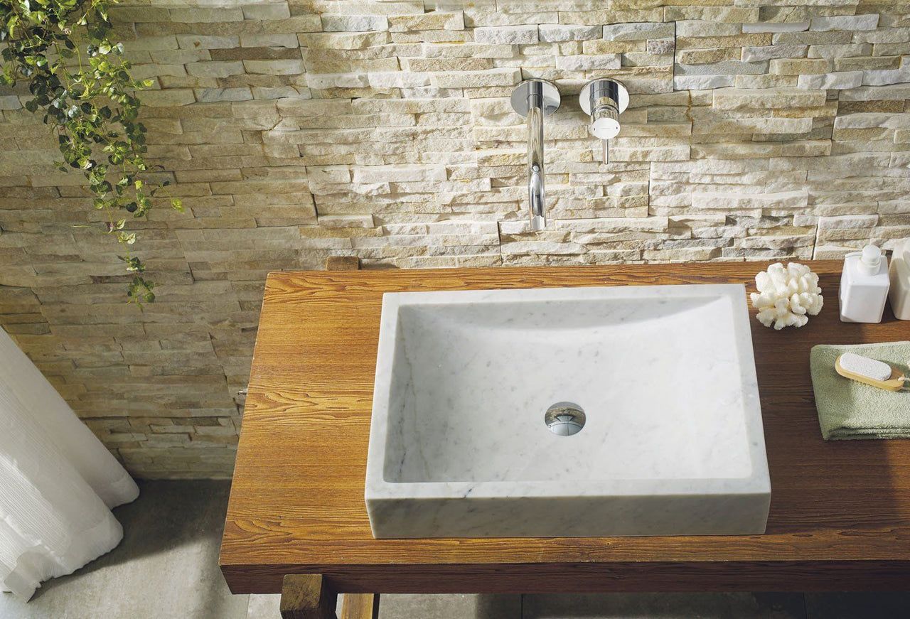 Virtu USA Eros Natural Stone Bathroom Vessel Sink in Bianco Carrara Marble Bathroom Sink Virtu USA 
