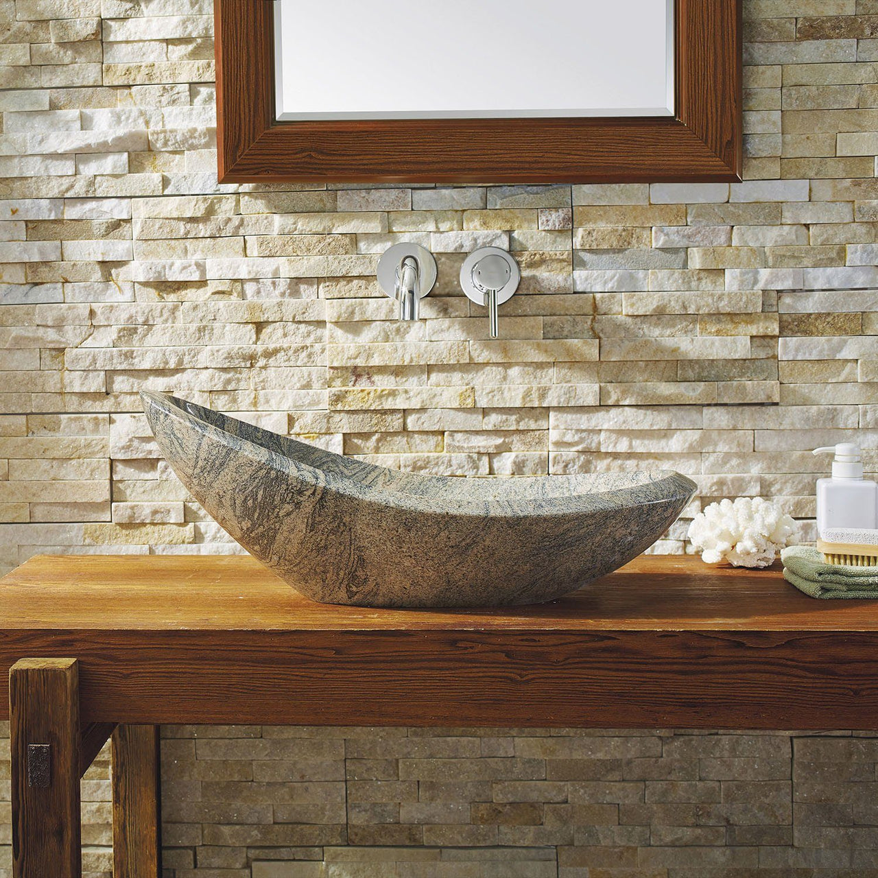 Virtu USA Haides Natural Stone Bathroom Vessel Sink in China Juparana Granite Bathroom Sink Virtu USA 