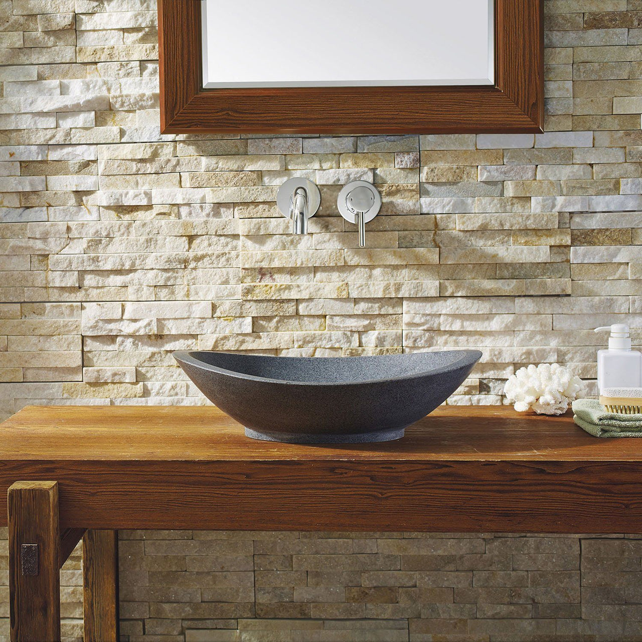 Virtu USA Bia Natural Stone Bathroom Vessel Sink in G654 Granite Bathroom Sink Virtu USA 