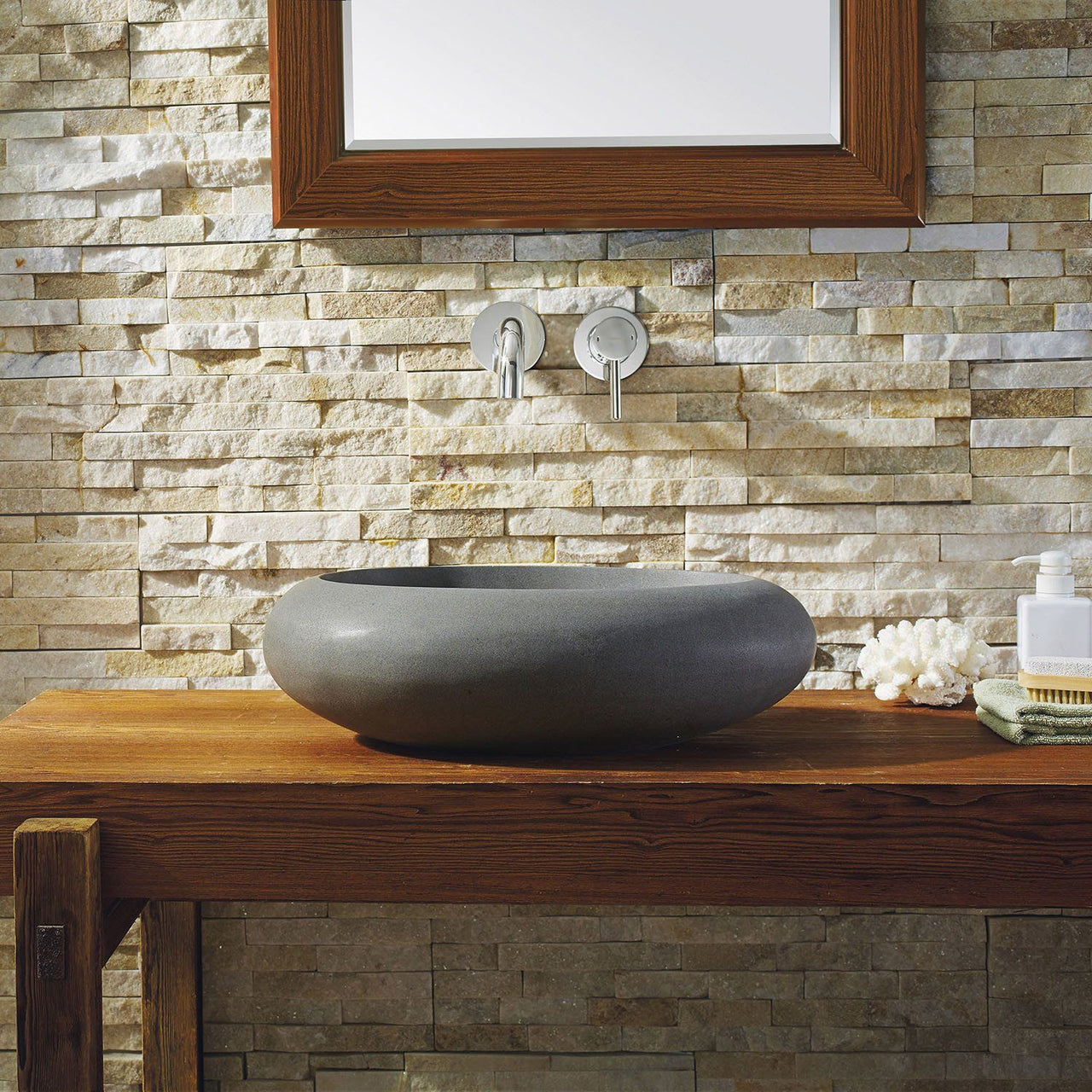 Virtu USA Athena Natural Stone Bathroom Vessel Sink in Andesite Granite Bathroom Sink Virtu USA 