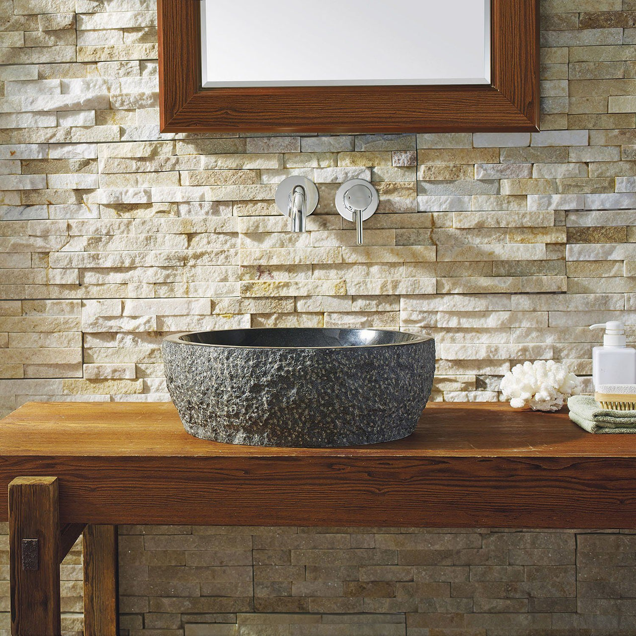 Virtu USA Melia Natural Stone Bathroom Vessel Sink in Shanxi Black Granite Bathroom Sink Virtu USA 
