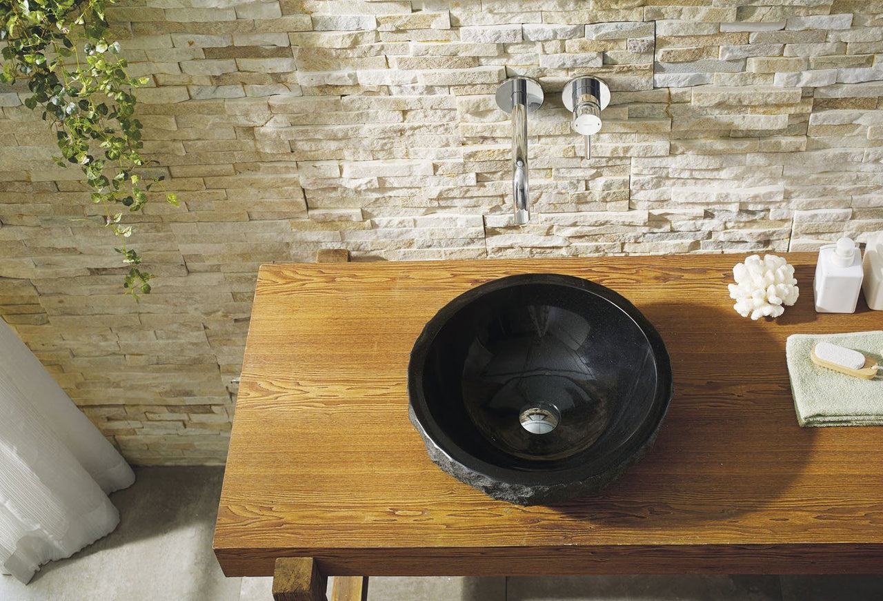 Virtu USA Melia Natural Stone Bathroom Vessel Sink in Shanxi Black Granite Bathroom Sink Virtu USA 