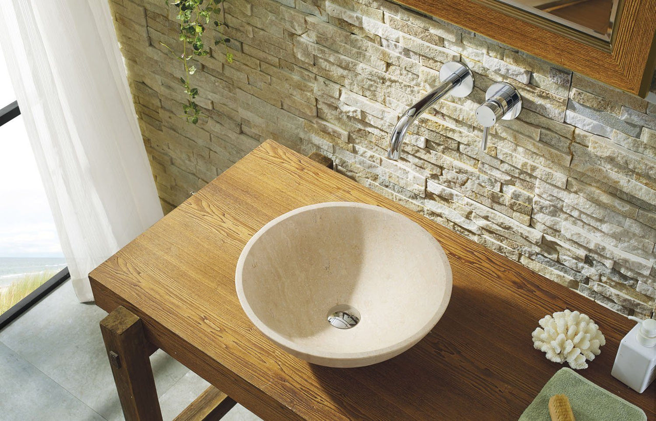 Virtu USA Nyx Natural Stone Bathroom Vessel Sink in Beige Travertine Marble Bathroom Sink Virtu USA 