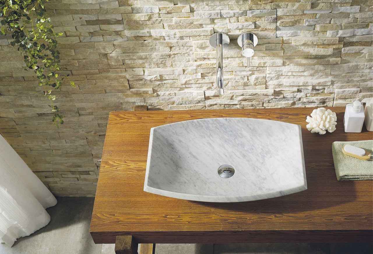 Virtu USA Kirke Natural Stone Bathroom Vessel Sink in Bianco Carrara Marble Bathroom Sink Virtu USA 
