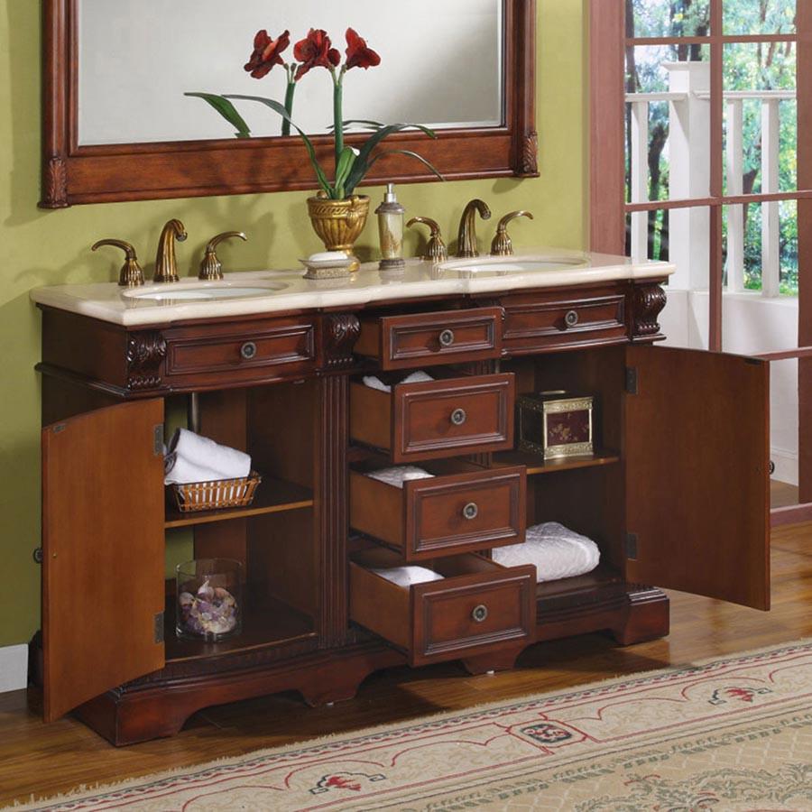 Silkroad 58" Traditional Double Sink Bathroom Vanity Vanity Silkroad Exclusive 