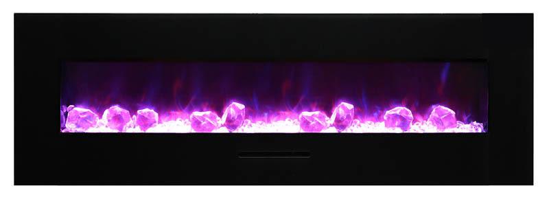 Amantii 60" Flush Mount fireplace w/ Black Glass Surround, log set & ice media Electric Fireplace Amantii 