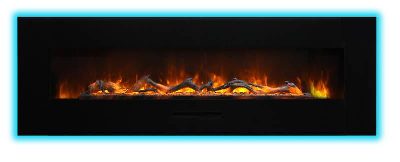 Amantii 60"Flush Mount fireplace w/ Blk Surround, Log set & 3 colors of media Electric Fireplace Amantii 