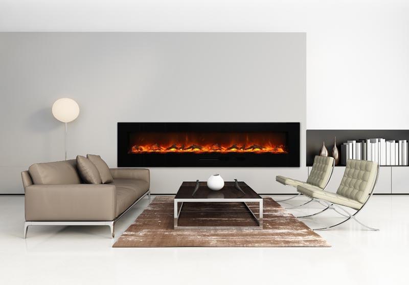 Amantii 88"Flush Mount fireplace w/ Blk Surround,Log set & 3 colors of media Electric Fireplace Amantii 