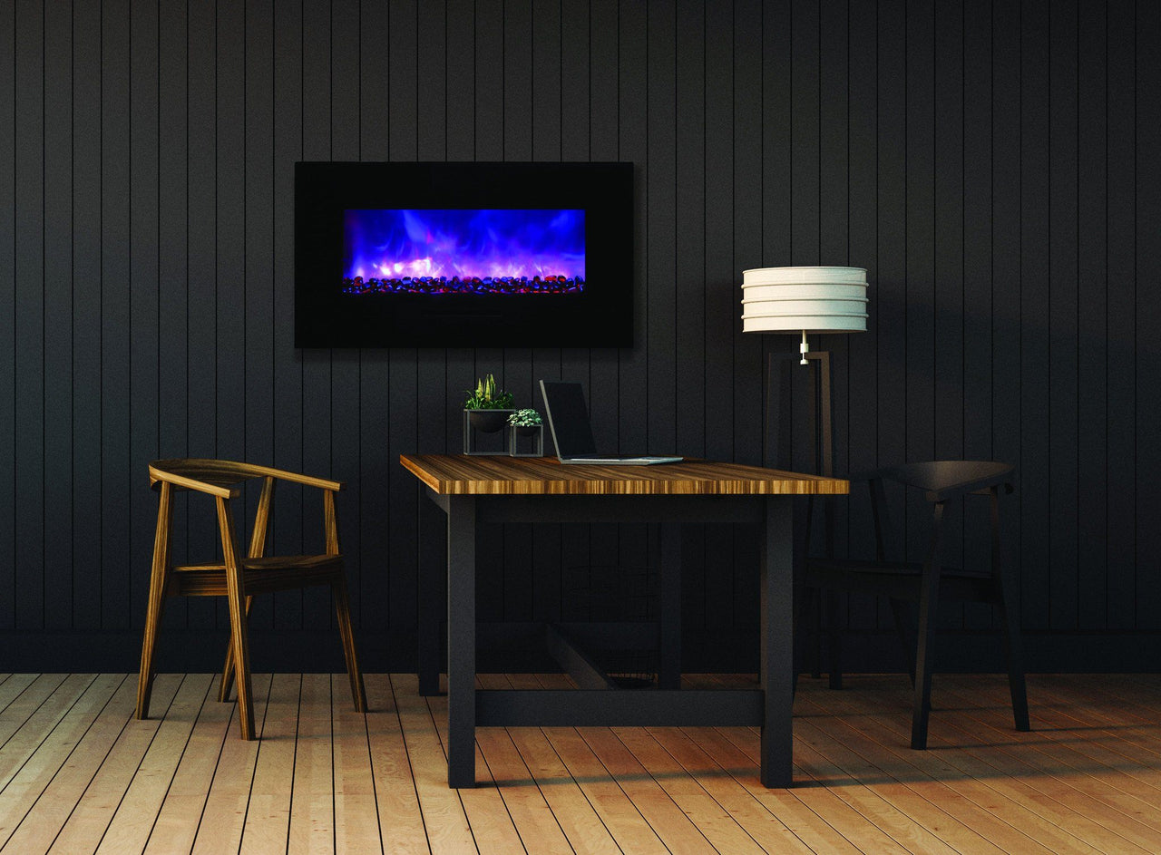 Amantii 48" Flush Mount fireplace w/ Black Glass Surround, log set & ice media Electric Fireplace Amantii 