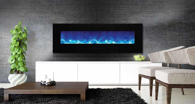 Amantii 60" Flush Mount fireplace w/ Black Glass Surround, log set & ice media Electric Fireplace Amantii 